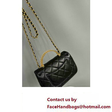 Chanel Lambskin, Resin  &  Gold-Tone Metal Mini Flap Bag with Top Handle AS4847 Black 2024